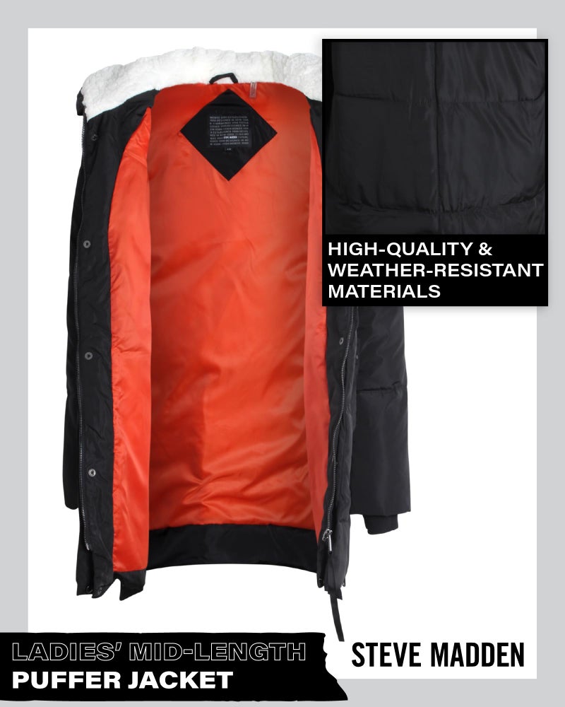 Steve Madden womens Steve Madden Women's Puffer Parka Jacket Down Alternative Coat, Black Two, Large US - Image 3